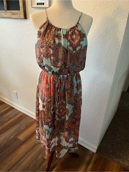 Sweet Storm Dresses & Skirts - Sweet Storm Teal and Orange Paisley Halter-Style Midi Dress